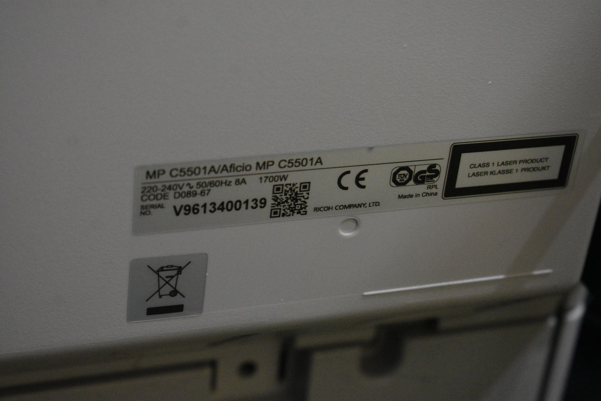 Infotec MPC5501 Photocopier, serial no. V961340013 - Image 3 of 4