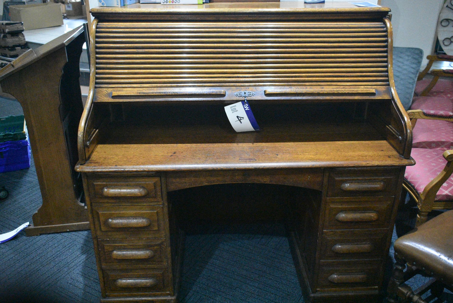 S TYPE ROLL TOP DESK, approx. 1.28m x 800mm x 1.26 - Image 3 of 5