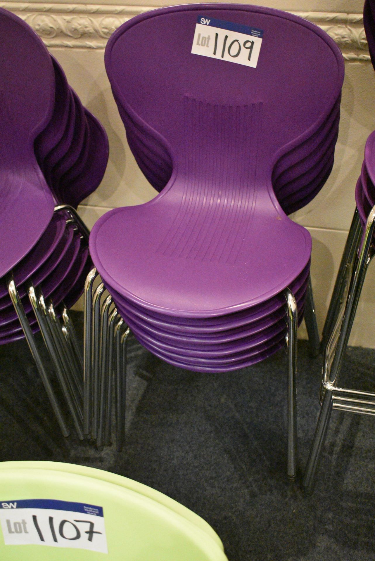 Six Plastic Moulded Stand Chairs (note this lot is