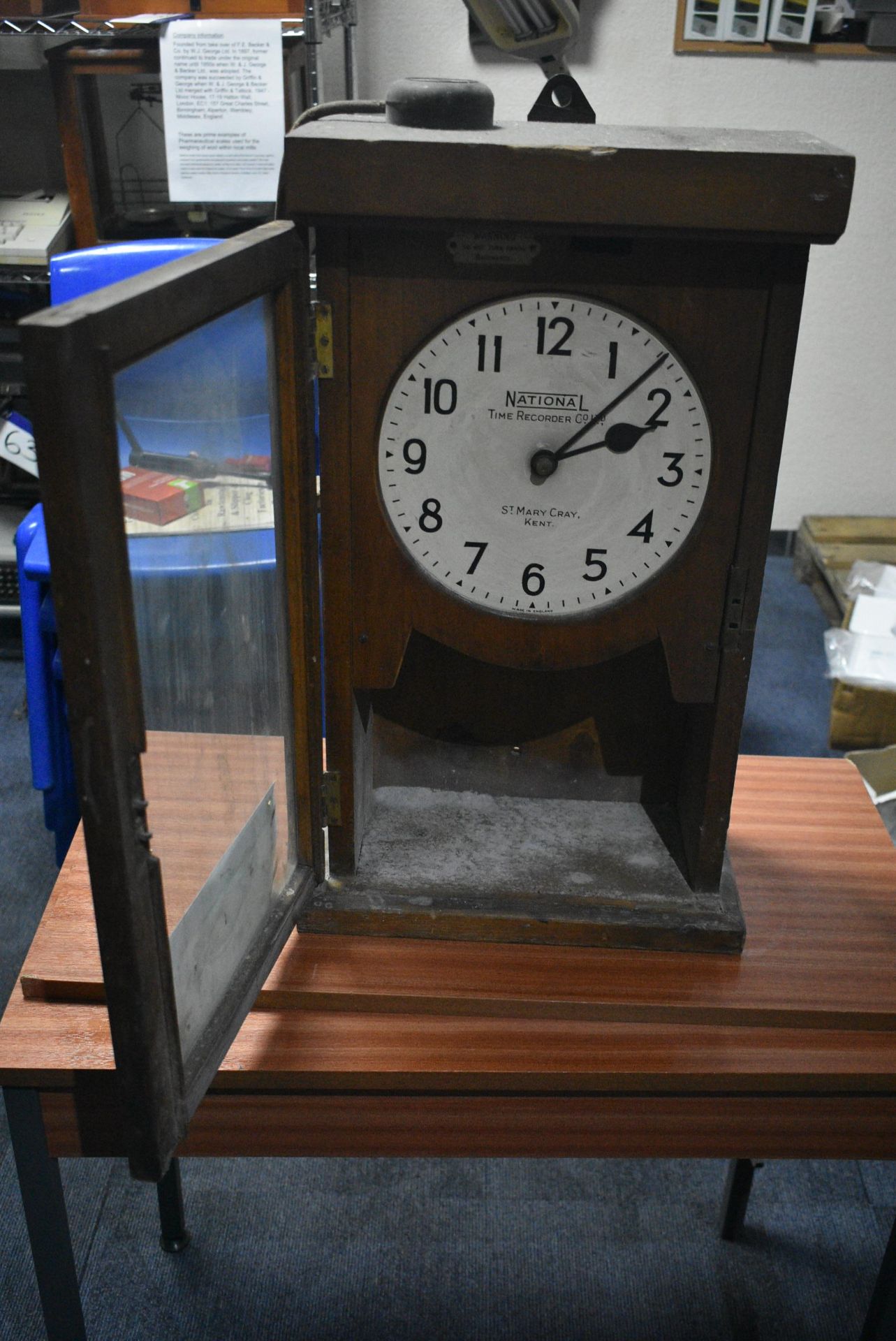 National WOOD CASED TIME RECORDER (note this lot i - Image 2 of 3