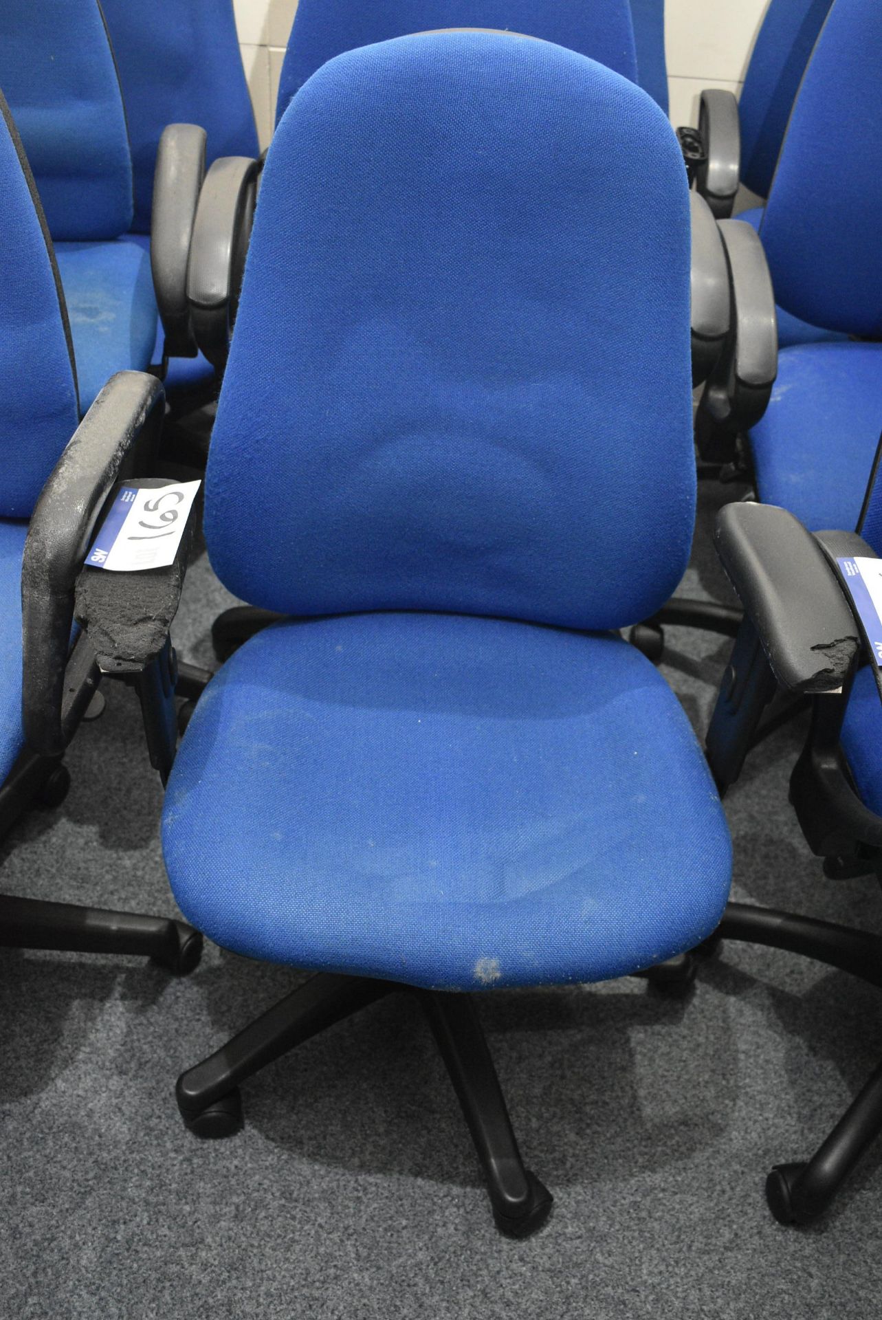 Three Blue Fabric Upholstered Swivel Armchairs (no - Image 2 of 2