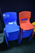 12 Postura+ Plastic Moulded Chairs (mainly blue) (