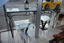 Framed Glass Top Bench Table, approx. 2.15m x 520m