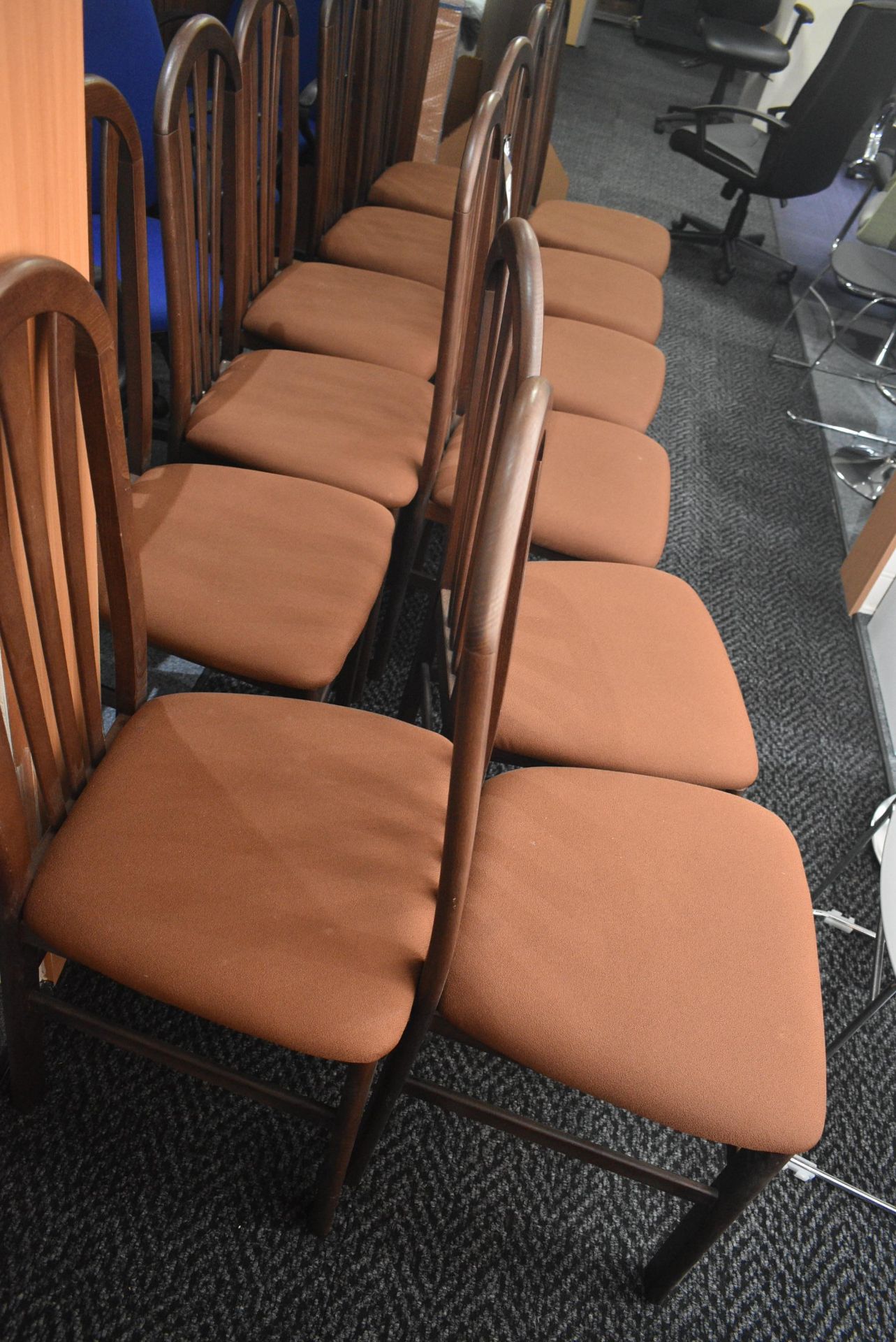 12 Framed Brown Fabric Upholstered Stand Chairs (n - Image 2 of 3