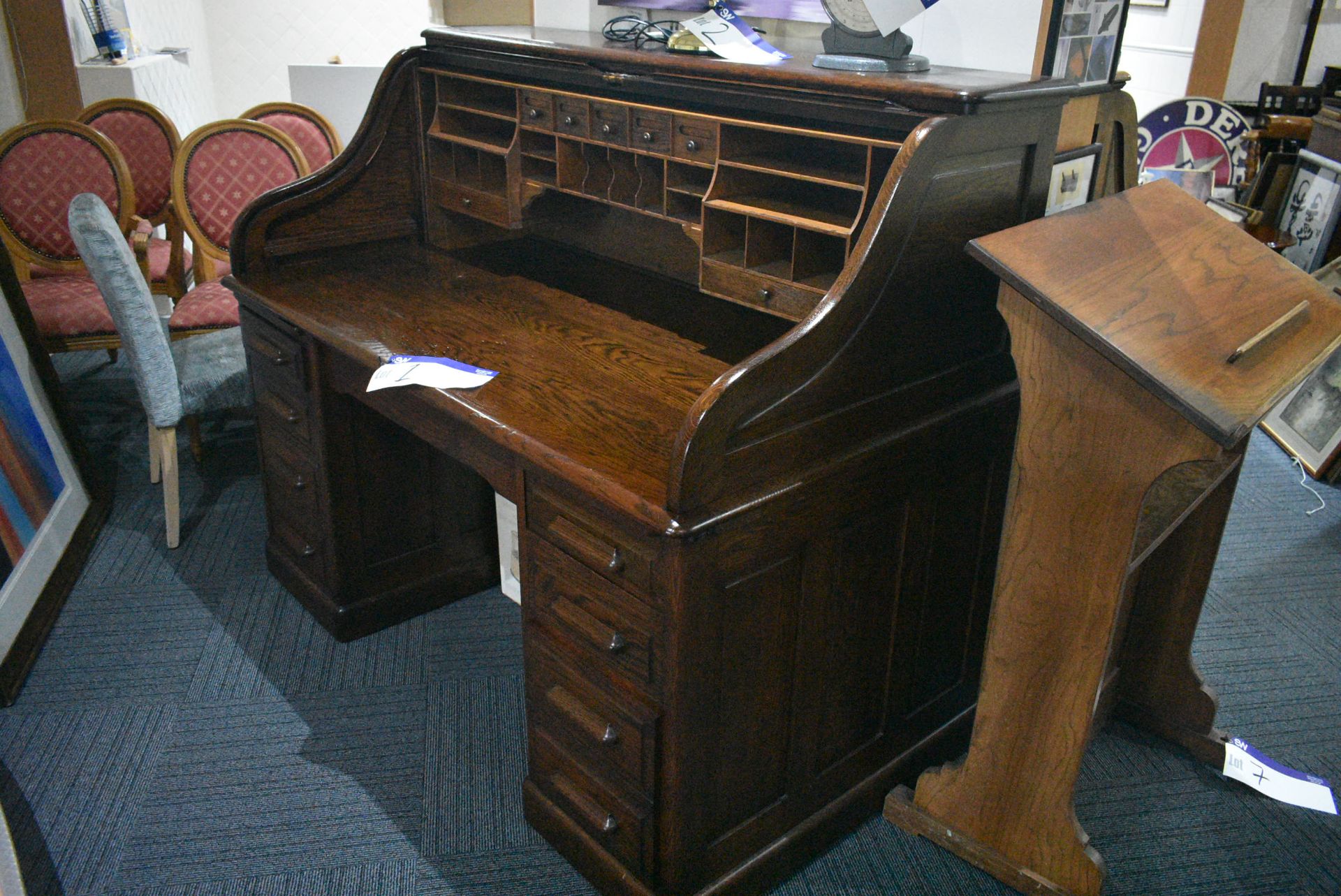 S TYPE ROLL TOP OAK DESK, approx. 1.5m x 860mm x 1