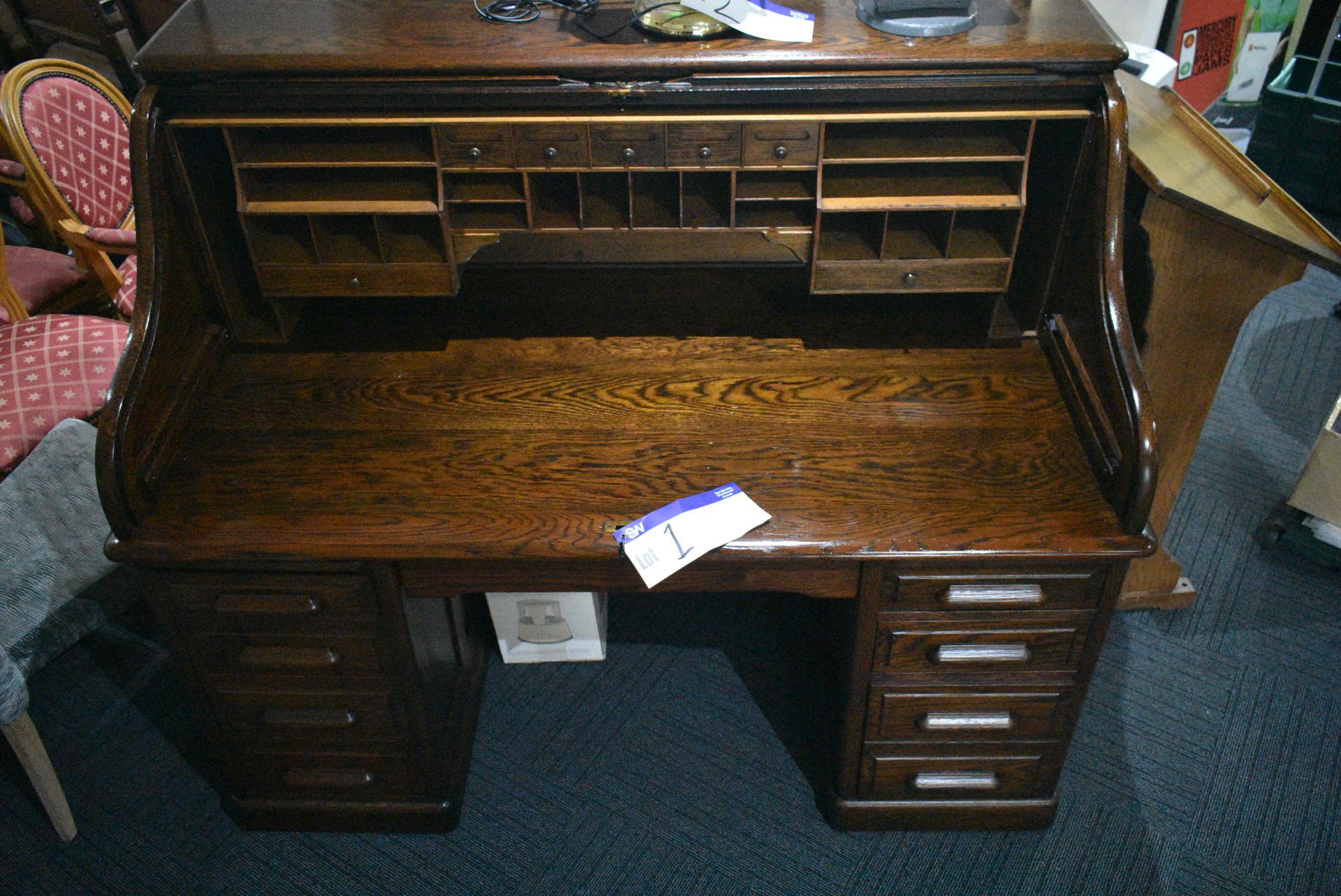 S TYPE ROLL TOP OAK DESK, approx. 1.5m x 860mm x 1 - Image 3 of 5