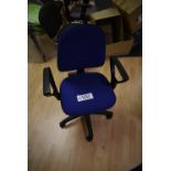 Blue Fabric Upholstered Swivel Armchair (note this