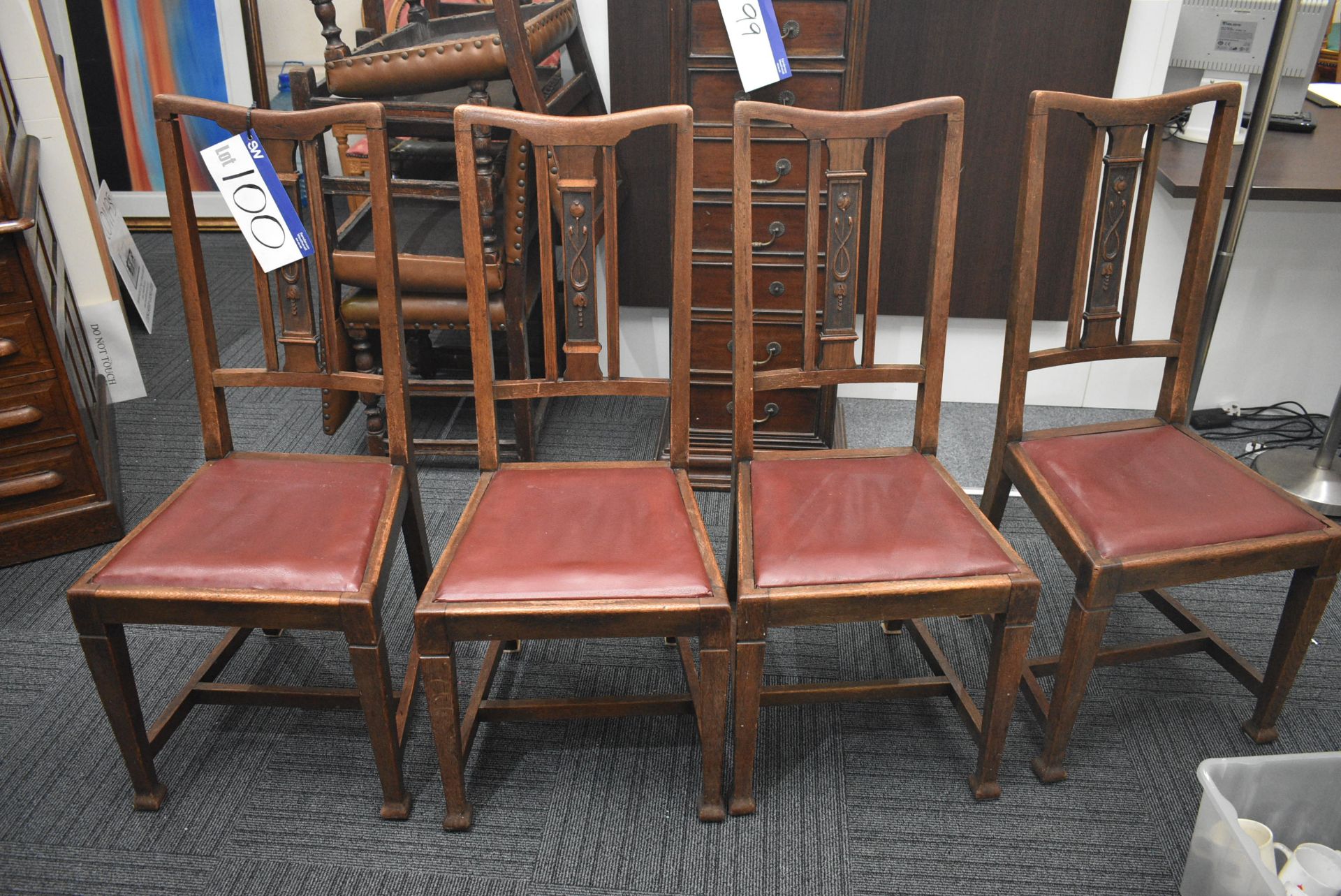 Four Oak Framed Leather Upholstered Stand Chairs (