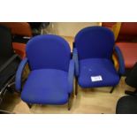 Two Blue Fabric Upholstered Steel Framed Armchairs