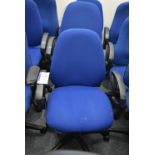 Three Blue Fabric Upholstered Swivel Armchairs (no