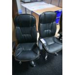 Two Leather Effect Swivel Armchairs (black) (note