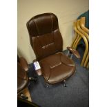 Brown Leather Effect Upholstered Swivel Armchair (