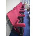 Bank of Seven Red Fabric Upholstered Fold-up Seats, 3.6m wide overallPlease read the following