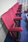 Bank of Seven Red Fabric Upholstered Fold-up Seats, 3.6m wide overallPlease read the following