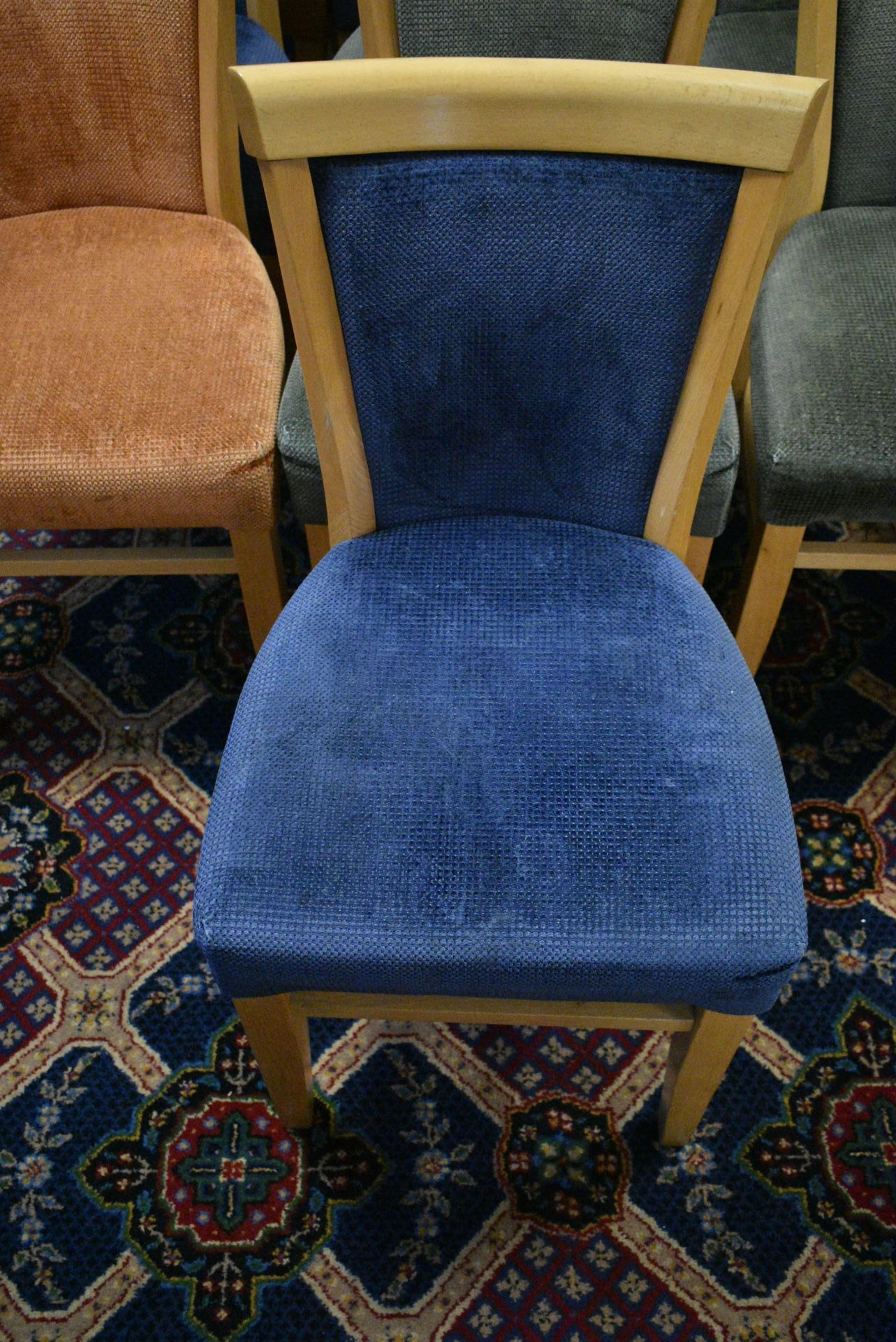 Approx. 22 Fabric Upholstered Wood Framed Stand Chairs (note – no fire labels underneath)Please read - Image 5 of 5