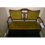 WOOD FRAMED TWO SEATER SOFA, 1.3m wide (note – no fire label to underside) (Known to require