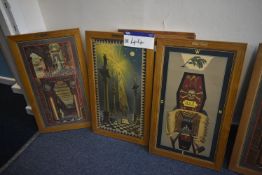 Three Oak Framed Tracing Boards (marked Ribblesdale Lodge 3393)Please read the following important
