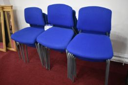 16 Steel Framed Blue Fabric Upholstered Stacking Stand ChairsPlease read the following important