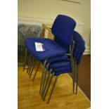 Five Blue Fabric Upholstered Steel Framed Stand Chairs (note – no fire safety labels to underneath)