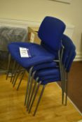 Five Blue Fabric Upholstered Steel Framed Stand Chairs (note – no fire safety labels to underneath)