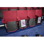Bank of Four Red Fabric Upholstered Fold-up Seats, 2.1m wide overallPlease read the following