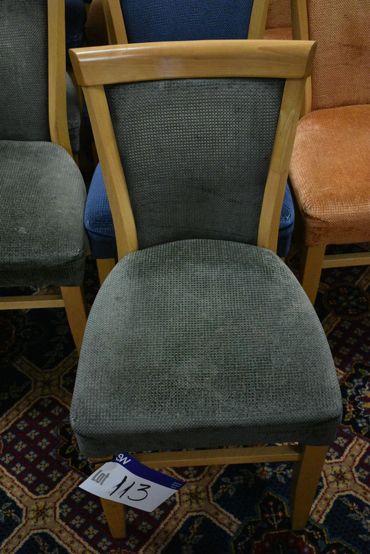 Approx. 22 Fabric Upholstered Wood Framed Stand Chairs (note – no fire labels underneath)Please read - Image 4 of 5