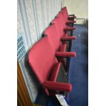 Bank of Six Red Fabric Upholstered Fold-up Seats, 3.1m wide overallPlease read the following