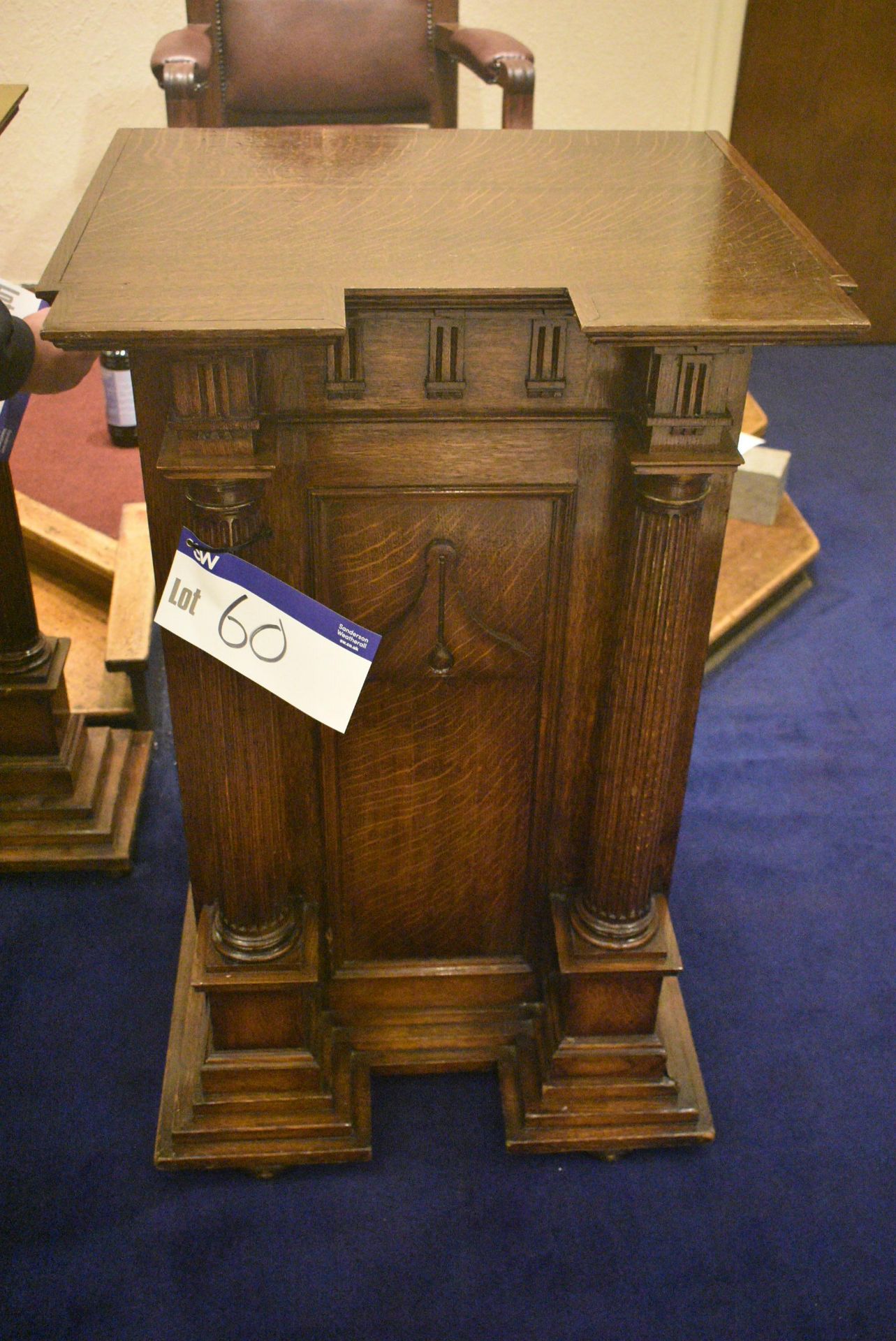 SENIOR WARDENS’ OAK PEDESTAL, approx. 650mm x 580mm x 1.02m highPlease read the following