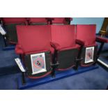 Bank of Three Red Fabric Upholstered Fold-up Seats, 1.6m wide overallPlease read the following