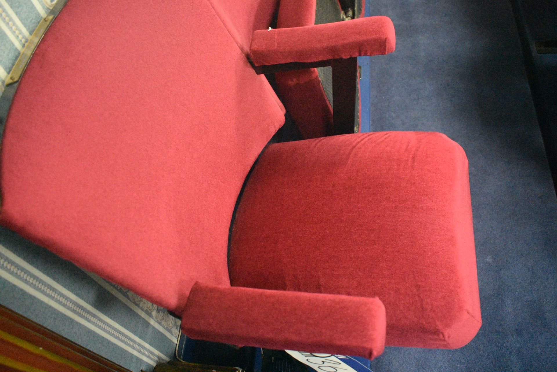 Bank of Six Red Fabric Upholstered Fold-up Seats, 3.1m wide overallPlease read the following - Image 3 of 3