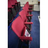 Bank of Five Red Fabric Upholstered Fold-up Seats, 2.6m wide overallPlease read the following