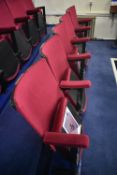 Bank of Five Red Fabric Upholstered Fold-up Seats, 2.6m wide overallPlease read the following