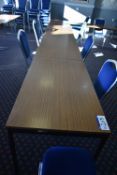 Nine Steel Framed Tables, each approx. 2.1m x 680mm, with approx. 11 extensionsPlease read the