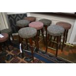 Seven Wood Framed Fabric Upholstered High Stools (note – no fire safety labels to underneath)