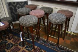 Seven Wood Framed Fabric Upholstered High Stools (note – no fire safety labels to underneath)
