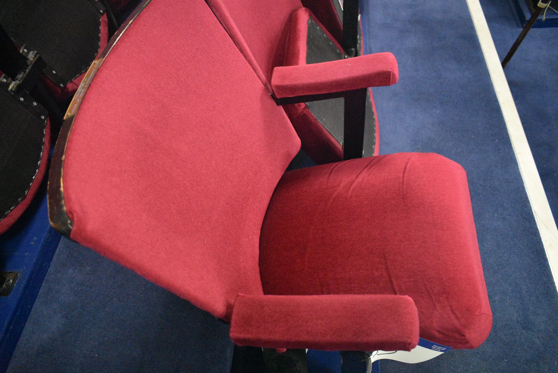 Bank of Five Red Fabric Upholstered Fold-up Seats, 2.6m wide overallPlease read the following - Image 3 of 3