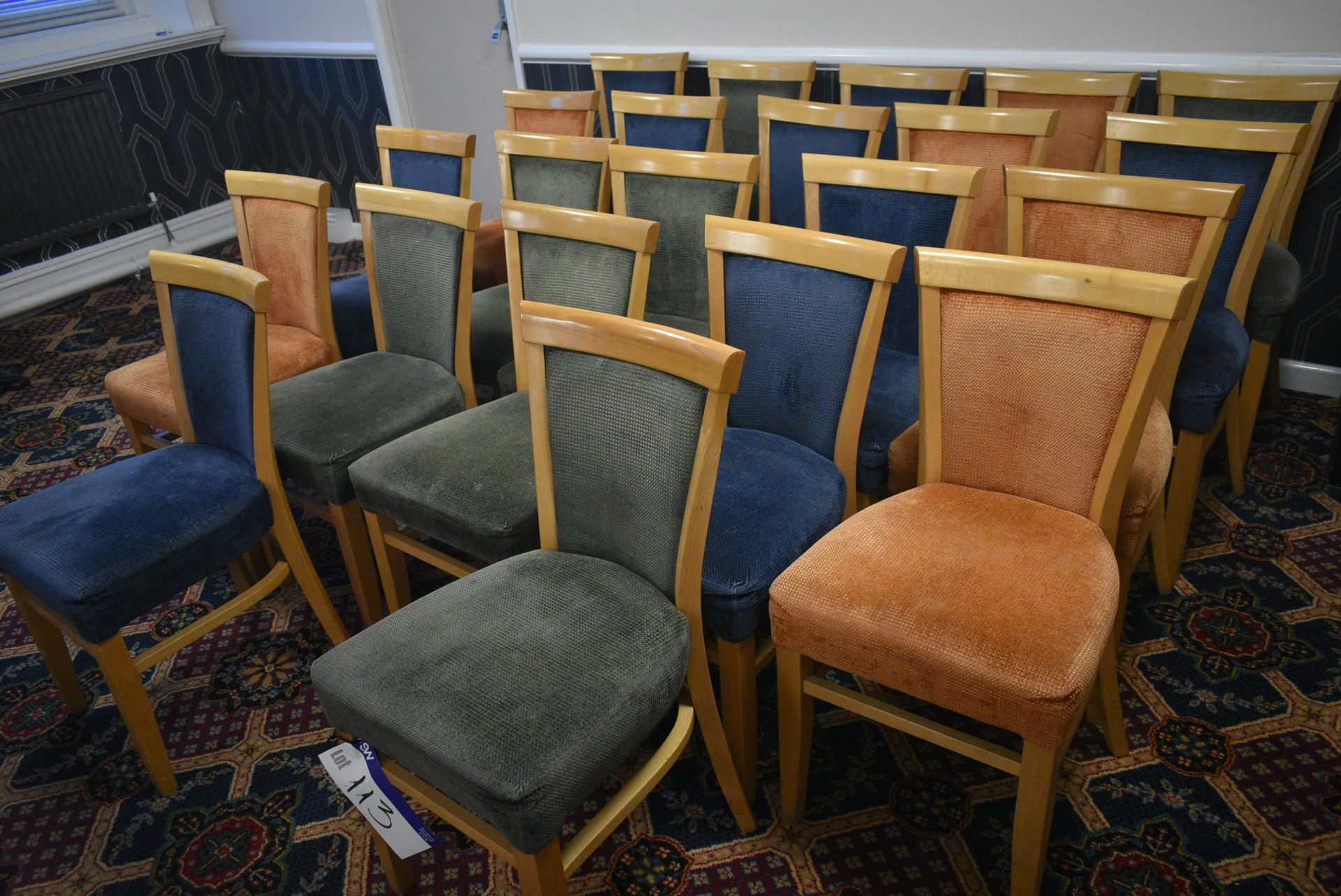 Approx. 22 Fabric Upholstered Wood Framed Stand Chairs (note – no fire labels underneath)Please read - Image 2 of 5