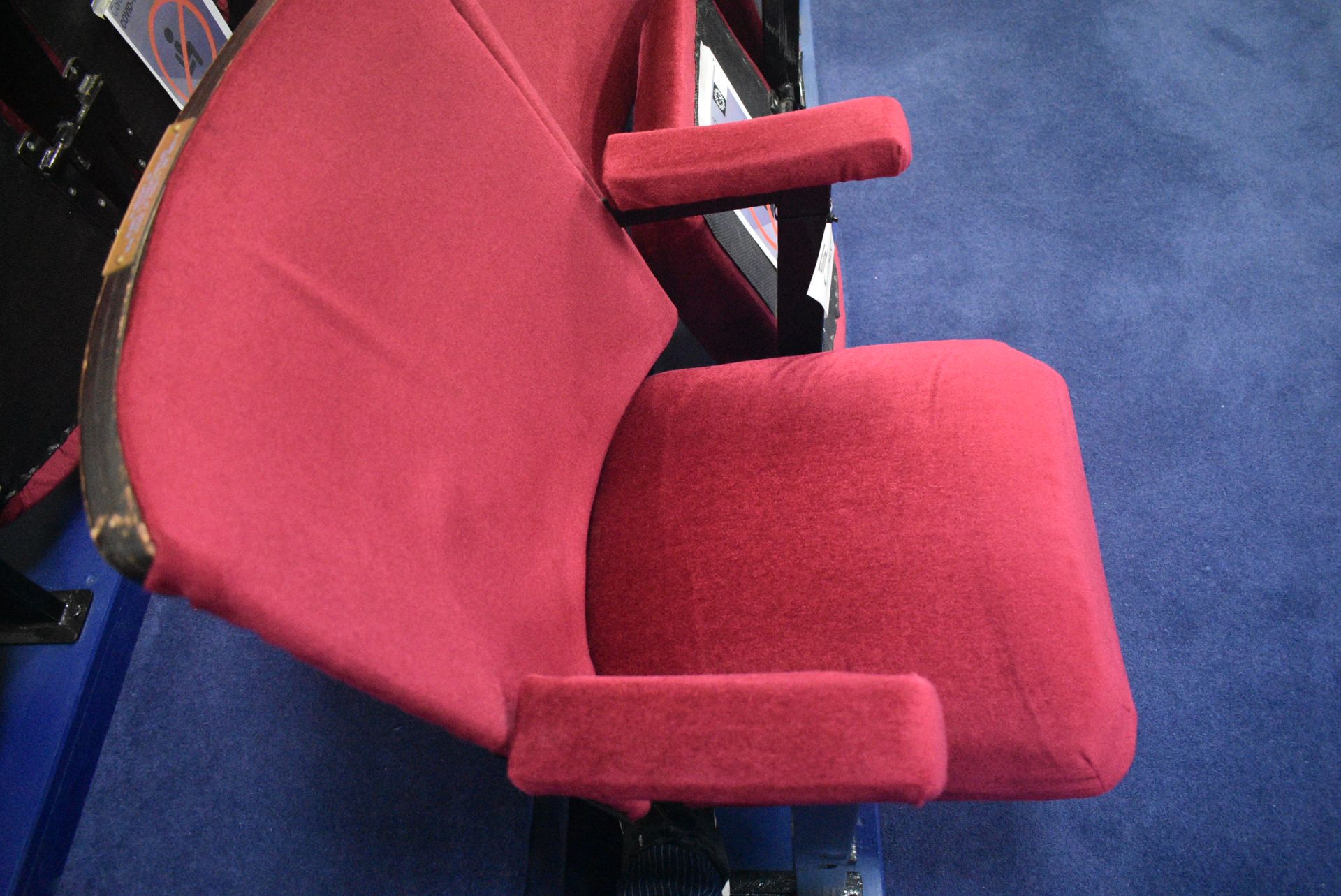 Bank of Six Red Fabric Upholstered Fold-up Seats, 3.1m wide overallPlease read the following - Image 3 of 3