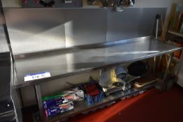Stainless Steel Bench, approx. 2.2m x 560mm, fitted shelf (no contents)Please read the following