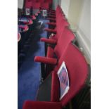 Bank of Nine Red Fabric Upholstered Fold-up Seats, 4.6m wide overallPlease read the following