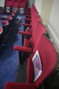 Bank of Nine Red Fabric Upholstered Fold-up Seats, 4.6m wide overallPlease read the following