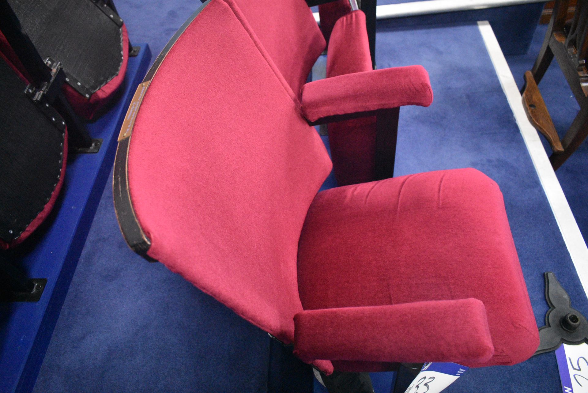 Bank of Three Red Fabric Upholstered Fold-up Seats, 1.6m wide overallPlease read the following - Image 3 of 3