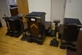 SET OF THREE MASONIC PEDESTAL PLINTH AND CANDLE COLUMNS, understood to date circa 1830Please read