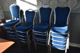 APPROX. 53 BLUE FABRIC UPHOLSTERED ALLOY FRAMED STACKING STAND CHAIRSPlease read the following