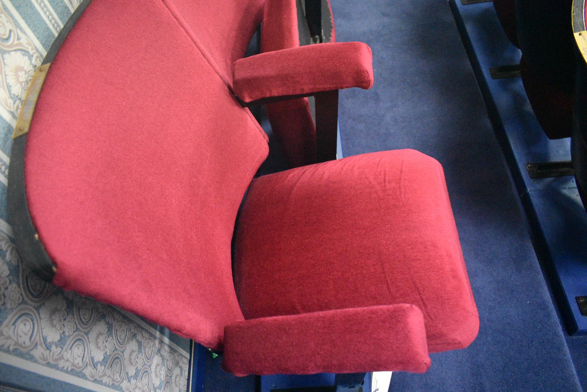 Bank of Three Red Fabric Upholstered Fold-up Seats, 1.6m wide overallPlease read the following - Image 3 of 3