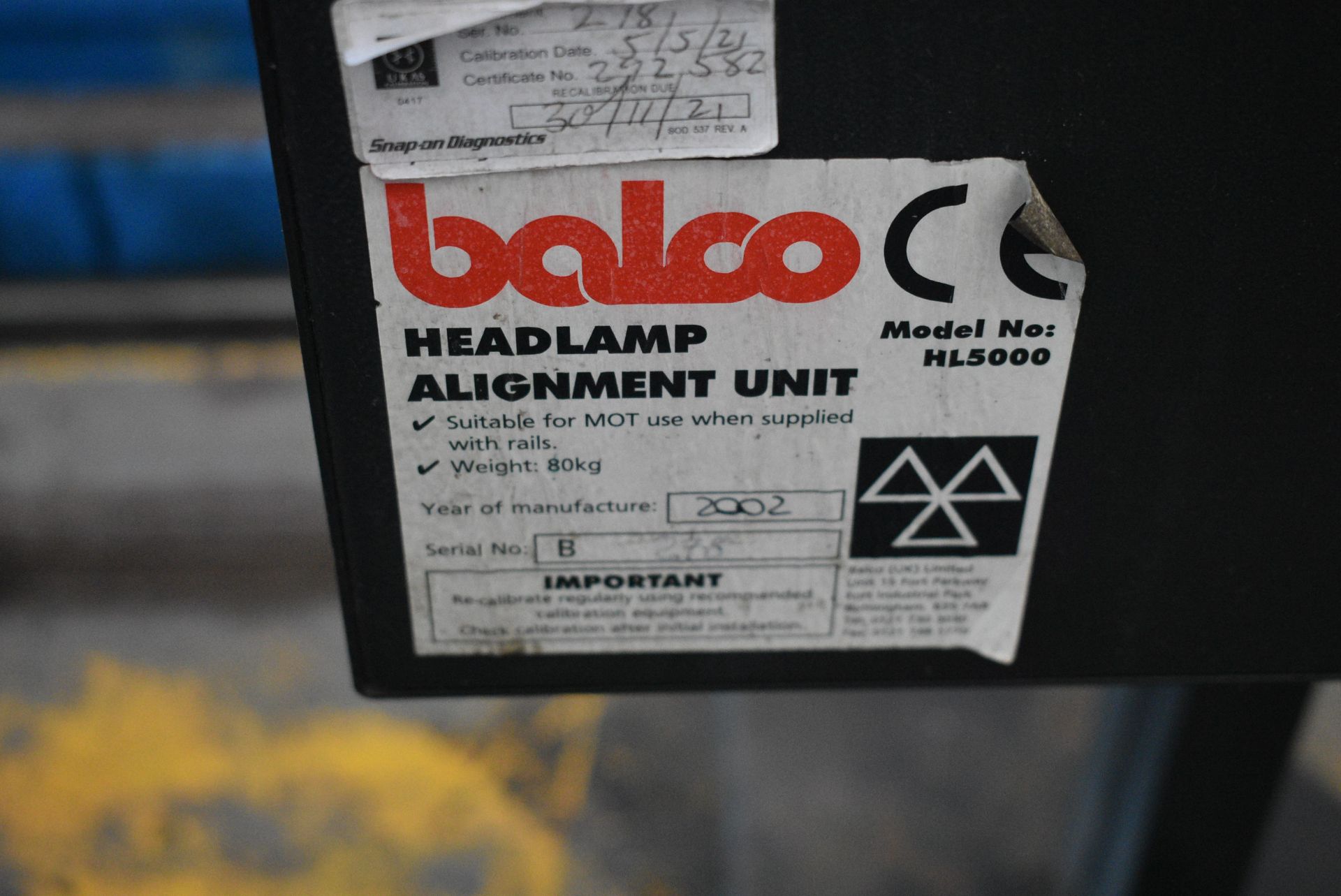 Balco HL5000 HEADLAMP ALIGNMENT UNIT, year of manufacture 2002, serial no. B298Please read the - Image 6 of 7