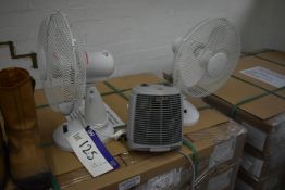 Two Desk Fans, with electric fan heaterPlease read the following important notes:- ***Overseas