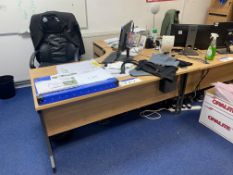 Curved Front Oak Veneered Cantilever Framed Desk, with desk pedestal, steel four drawer filing