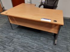 Curved Front Oak Veneered Cantilever Framed Desk, with leather effect upholstered swivel