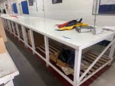 Three Timber Packing Benches, each approx. 2.8m x 1.5m (note electrician required to unwire)Please